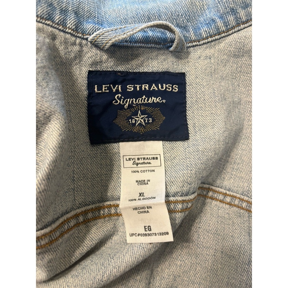Levi Strauss Signature Denim Trucker Jacket Size XL Blue Cotton Small Flaw Pics - Picture 5 of 7